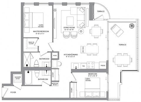 a floor plan of a house with a bedroom and a living room